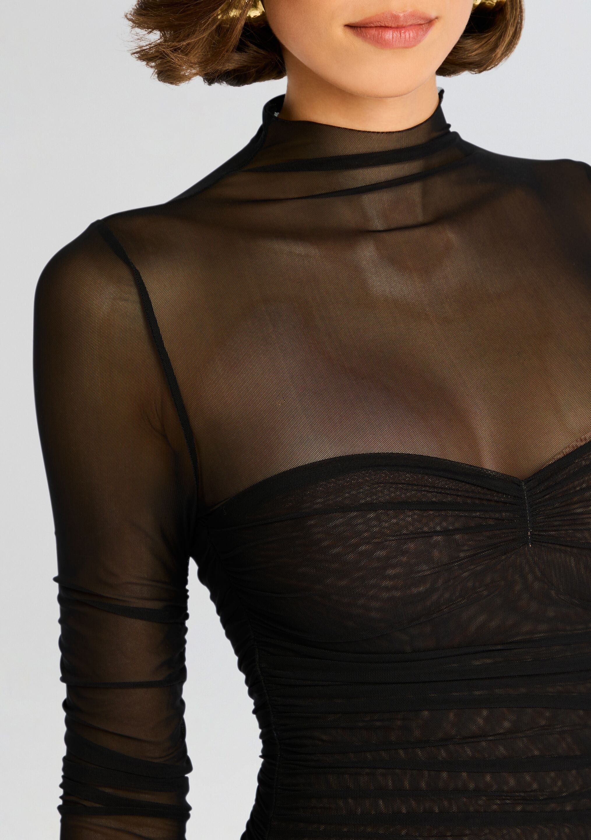 Trina Mesh Ruched Midi Dress